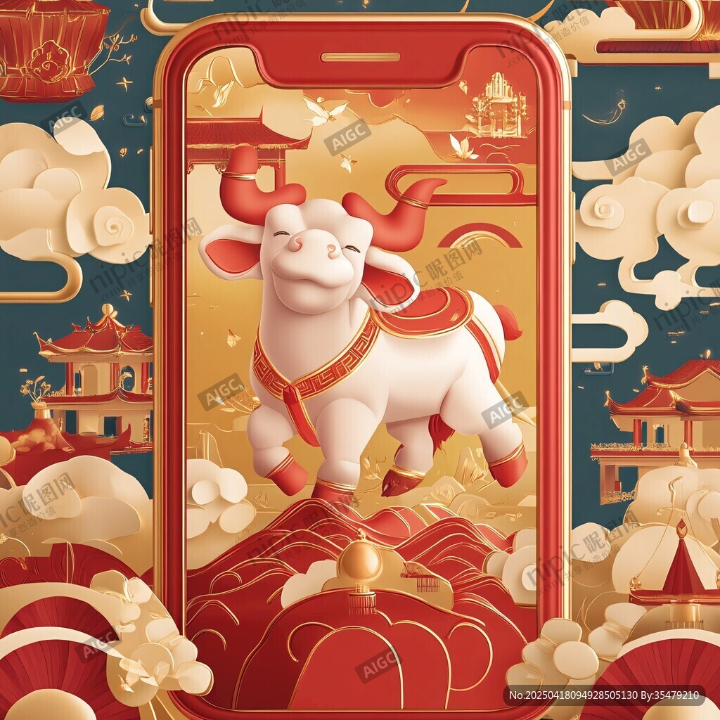 手机中的牛年祥瑞图景