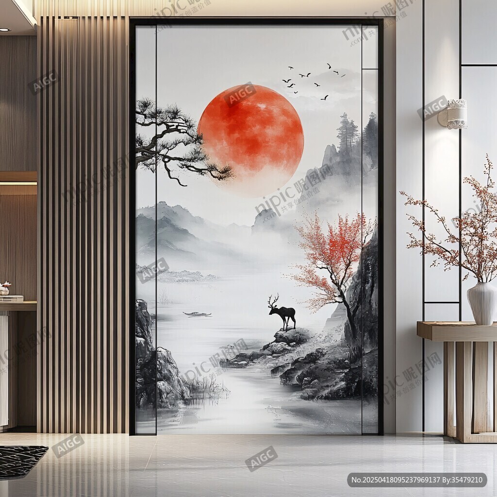 中式山水玄关装饰画意境美