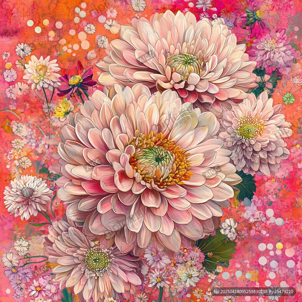 缤纷菊花绽放梦幻花卉图