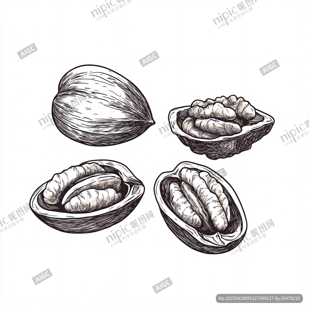 手绘核桃坚果插画