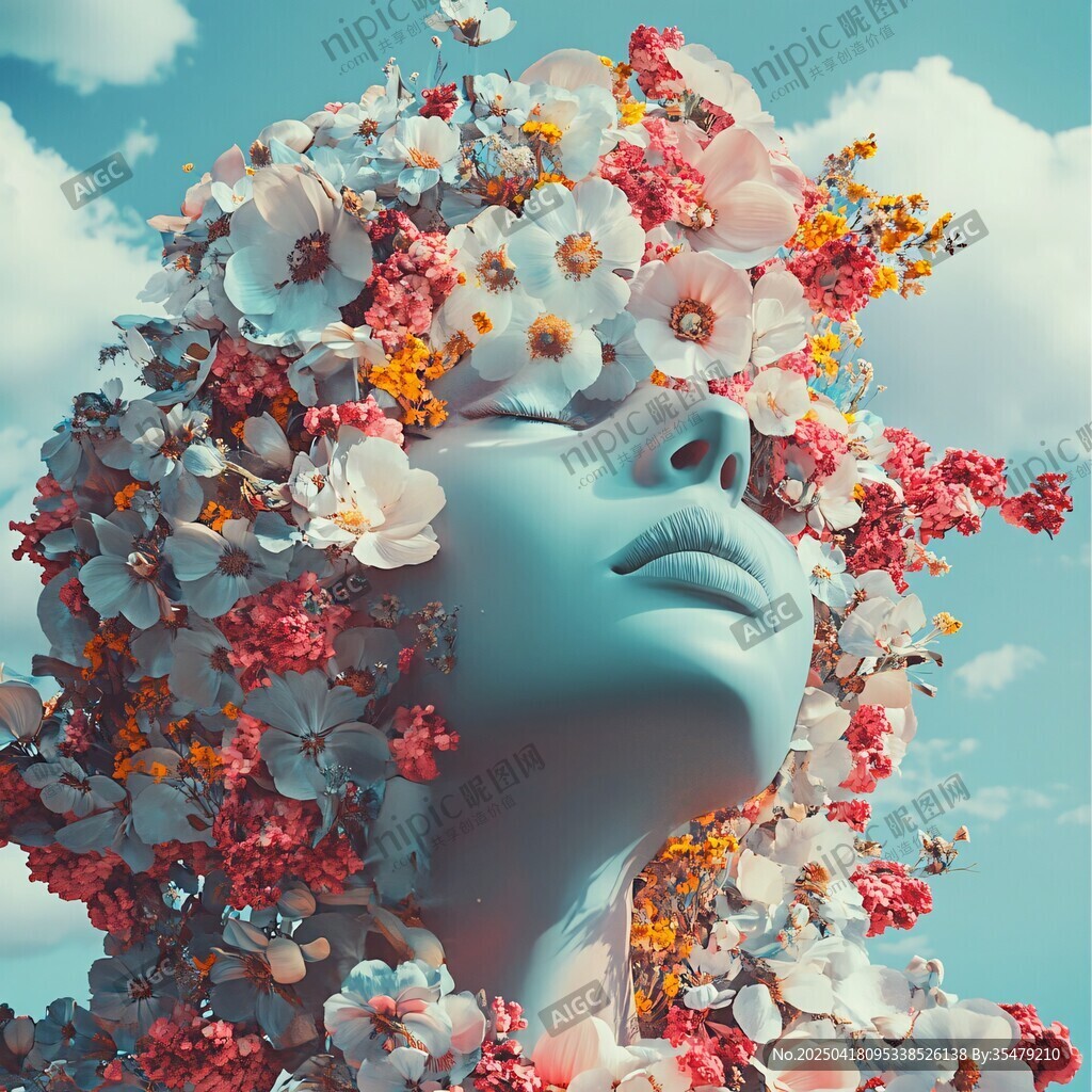 花簇环绕的梦幻人像
