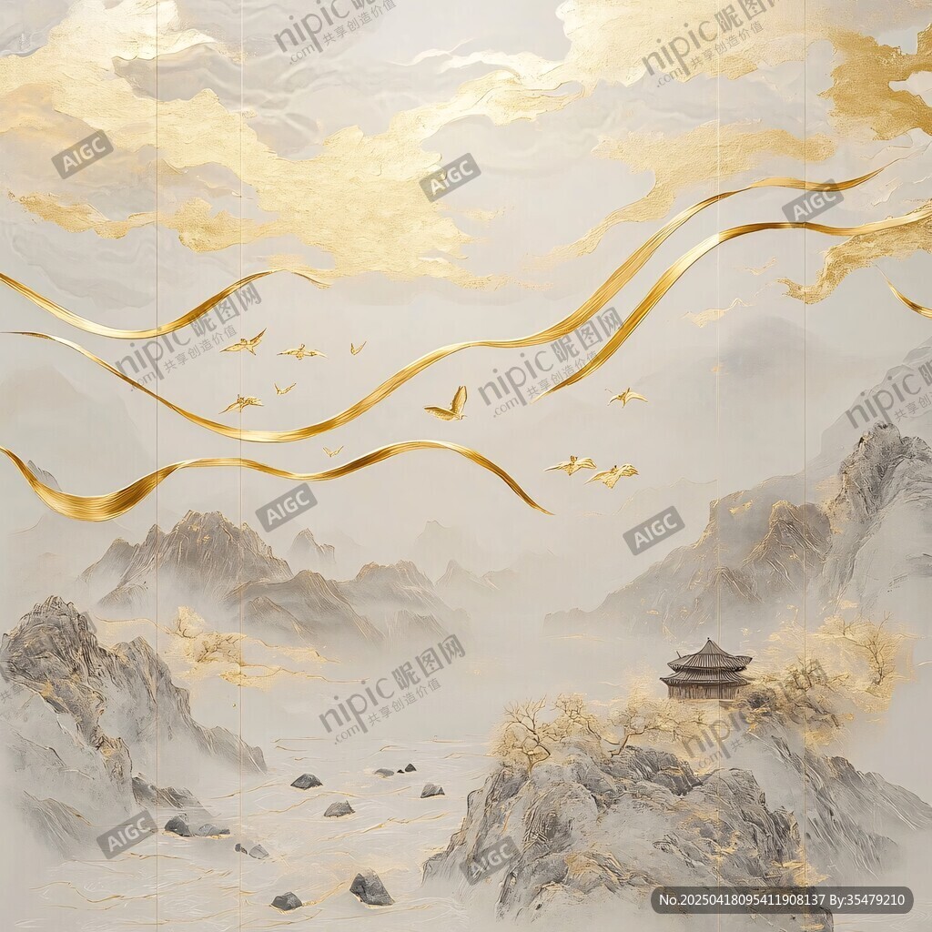 金色飞帛绕山峦中式景