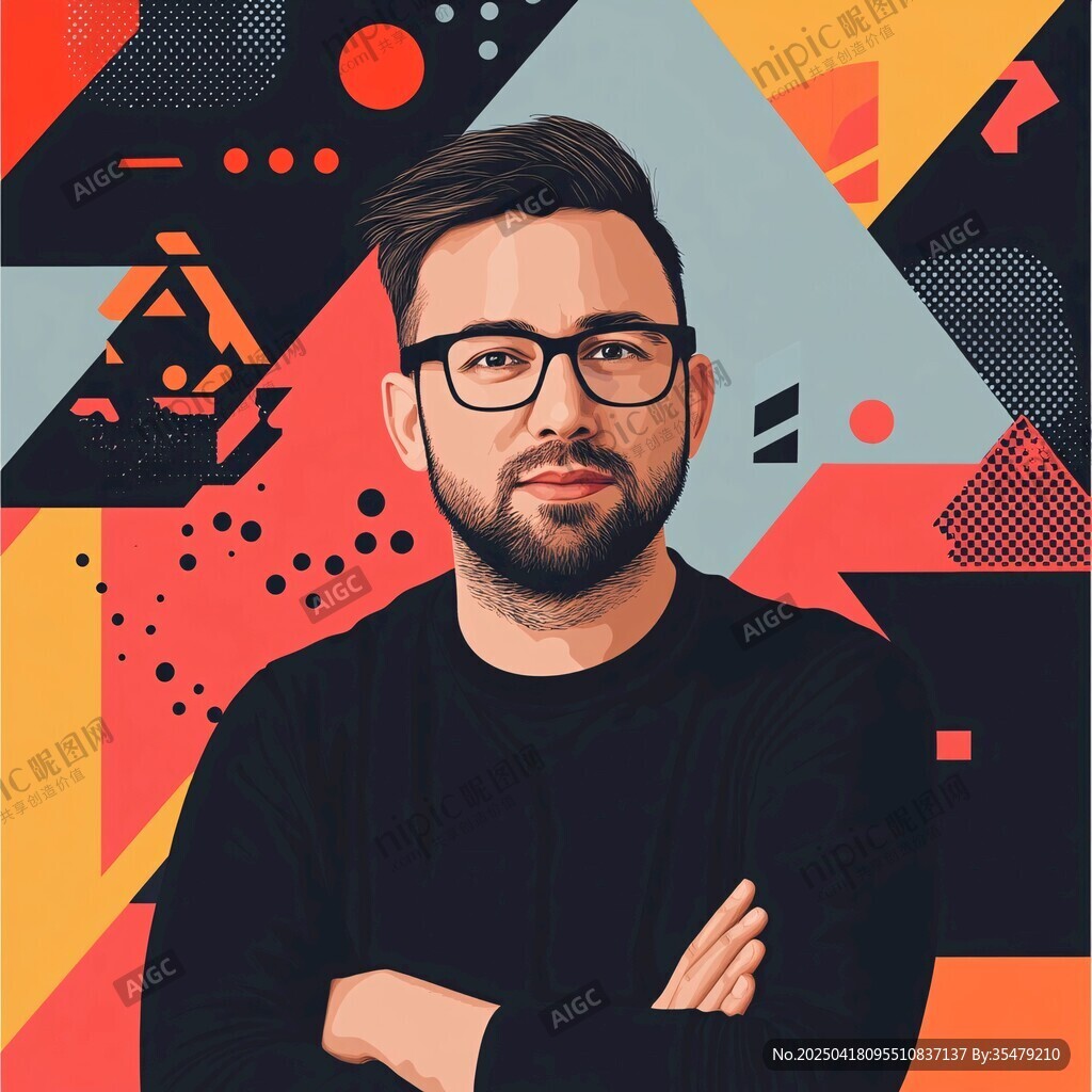 时尚男士与几何背景插画