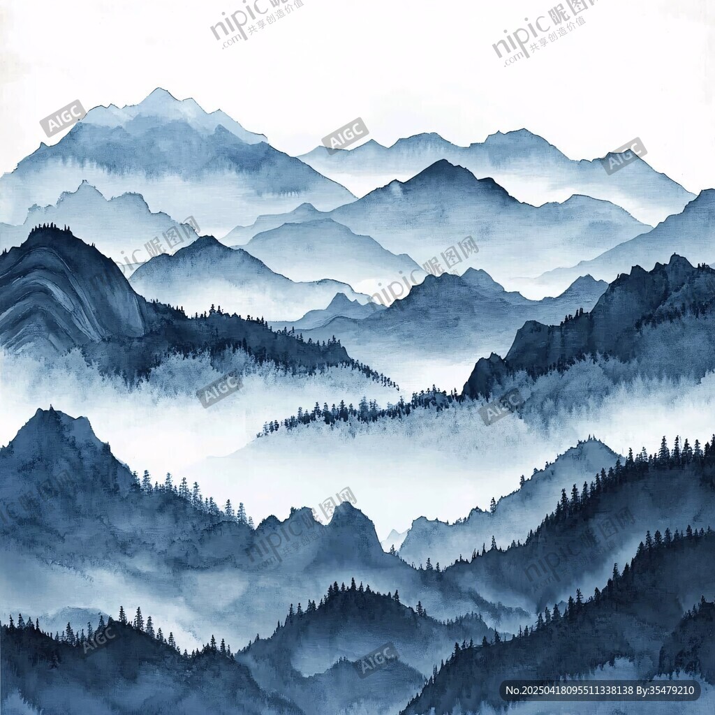 水墨群山 云雾缭绕之景