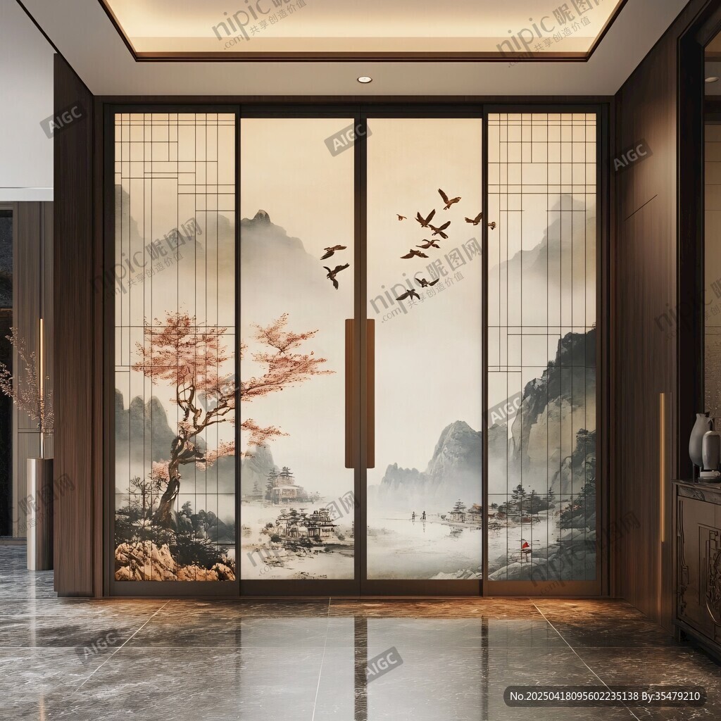 中式山水屏风入户门美景