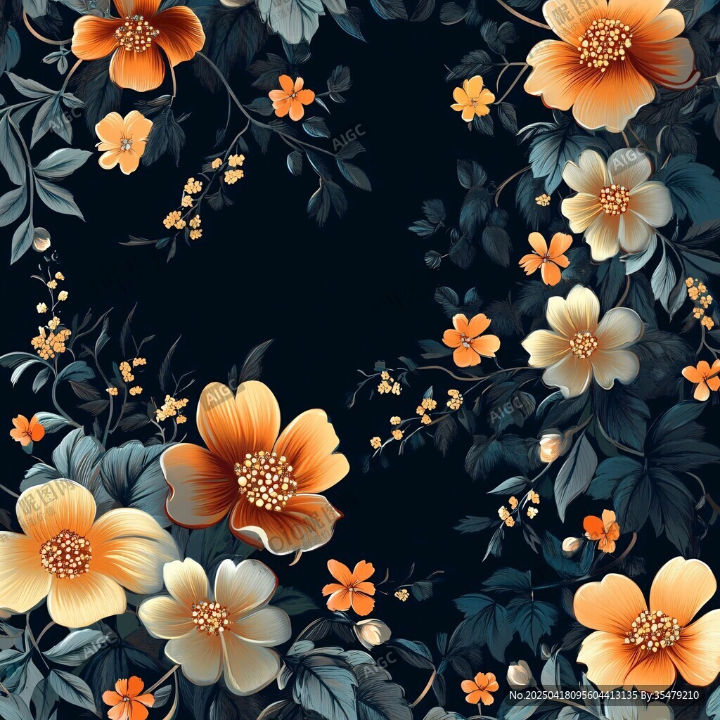 深色背景花卉图案设计