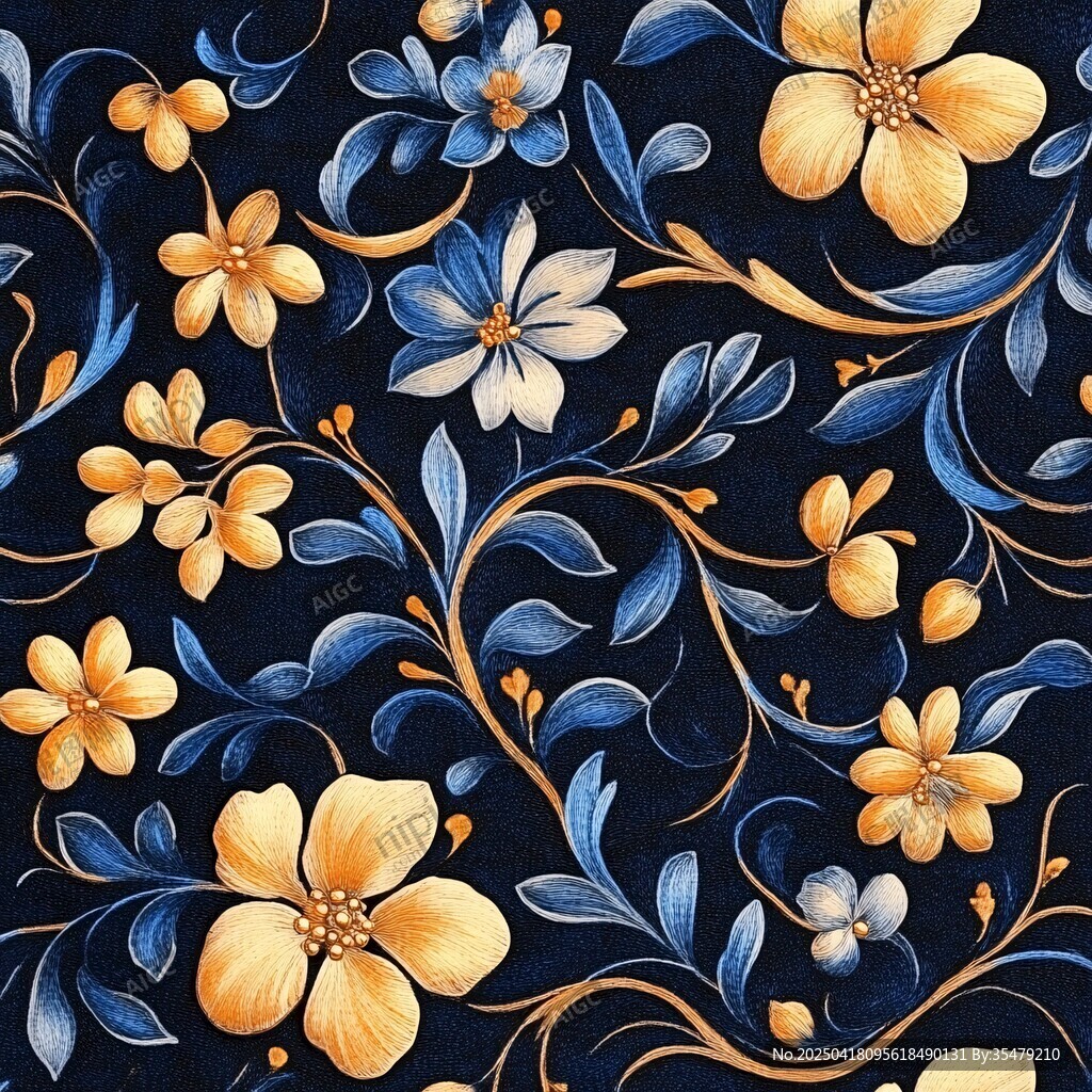 蓝底花卉精美图案设计