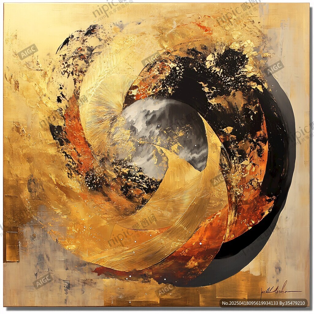 金色漩涡抽象艺术画作