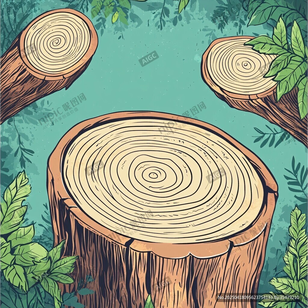 被砍伐的树桩与周边绿植
