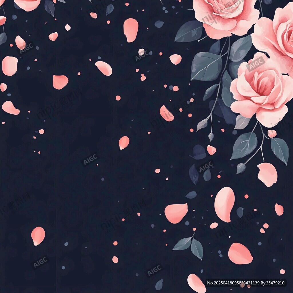 浪漫粉色玫瑰花瓣背景图