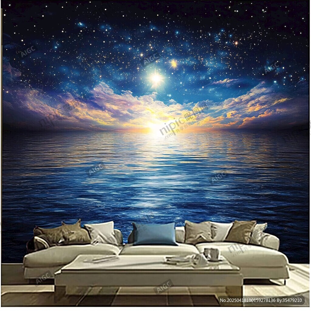 梦幻星空海景客厅背景墙