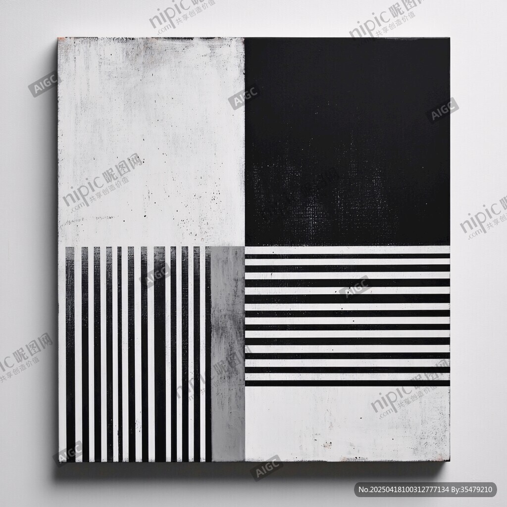 黑白几何抽象艺术画作
