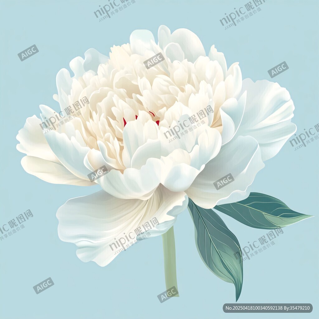 清新白牡丹花卉插画