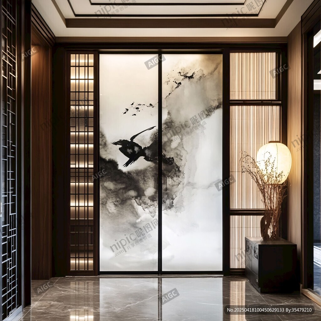 中式玄关 水墨屏风雅致空间