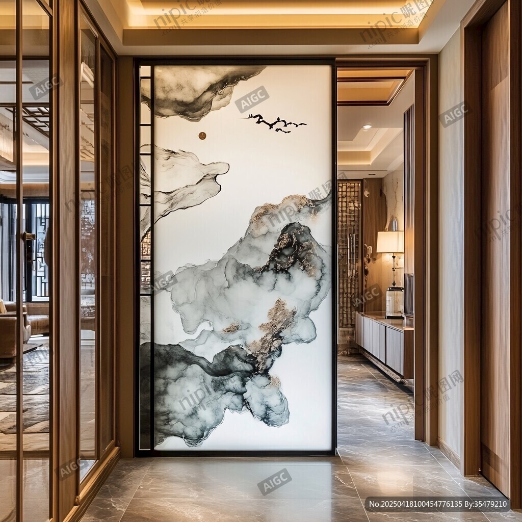 中式水墨风玄关屏风设计