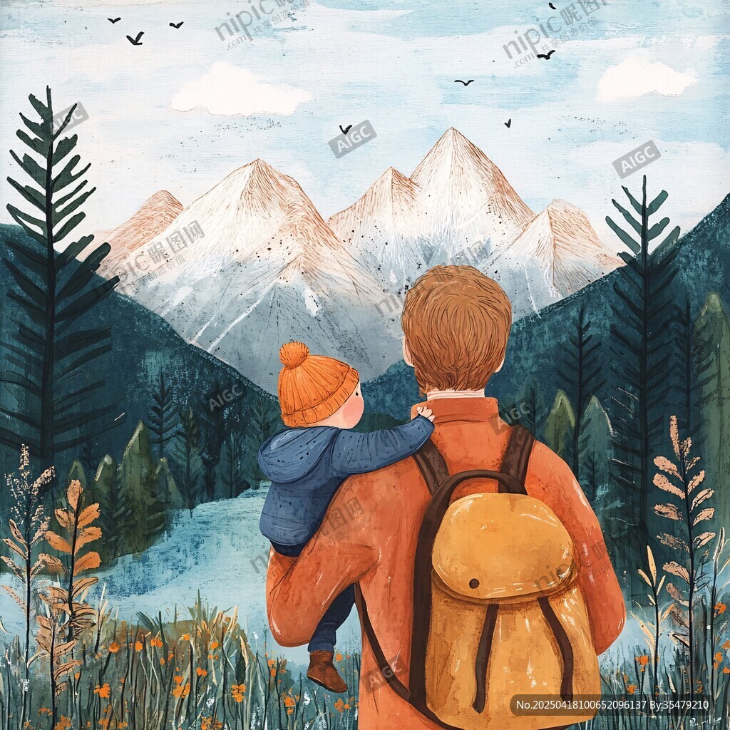 父亲背娃赏山间美景