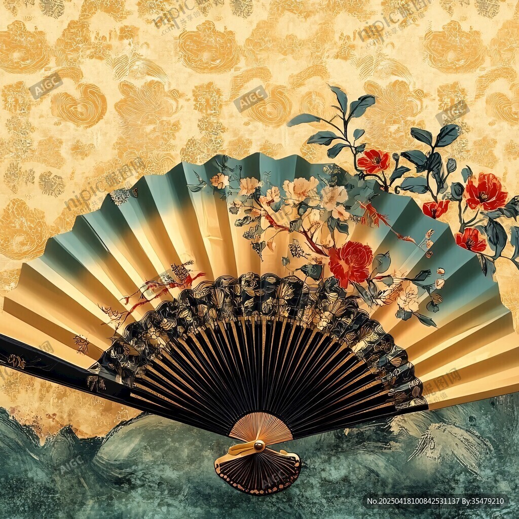 古风折扇 花卉与古典纹饰之美