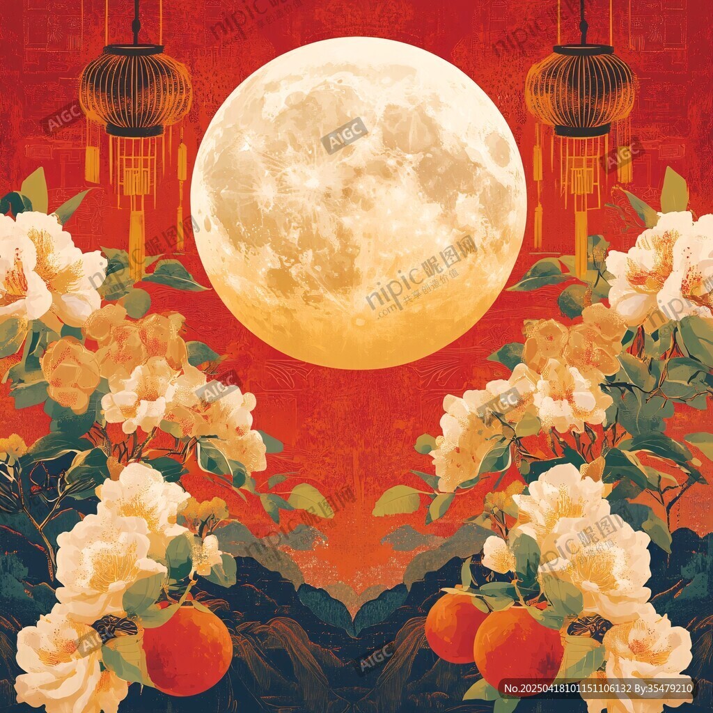 圆月繁花贺佳节