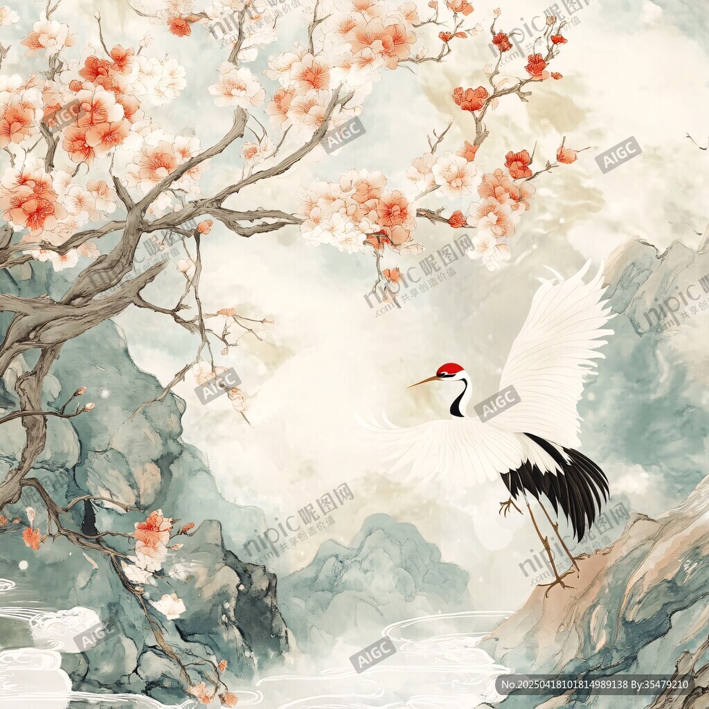 丹顶鹤栖于繁花山水间