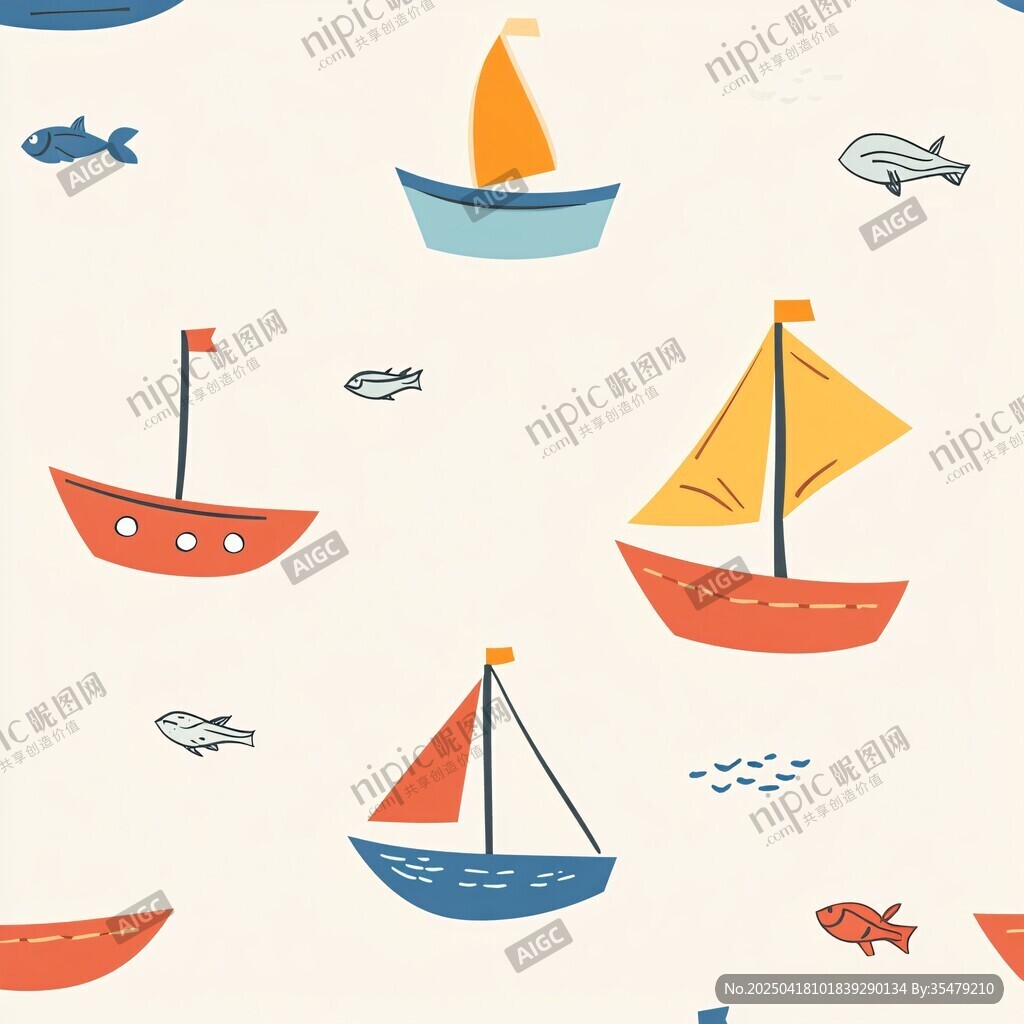 童趣帆船小鱼海洋风图案