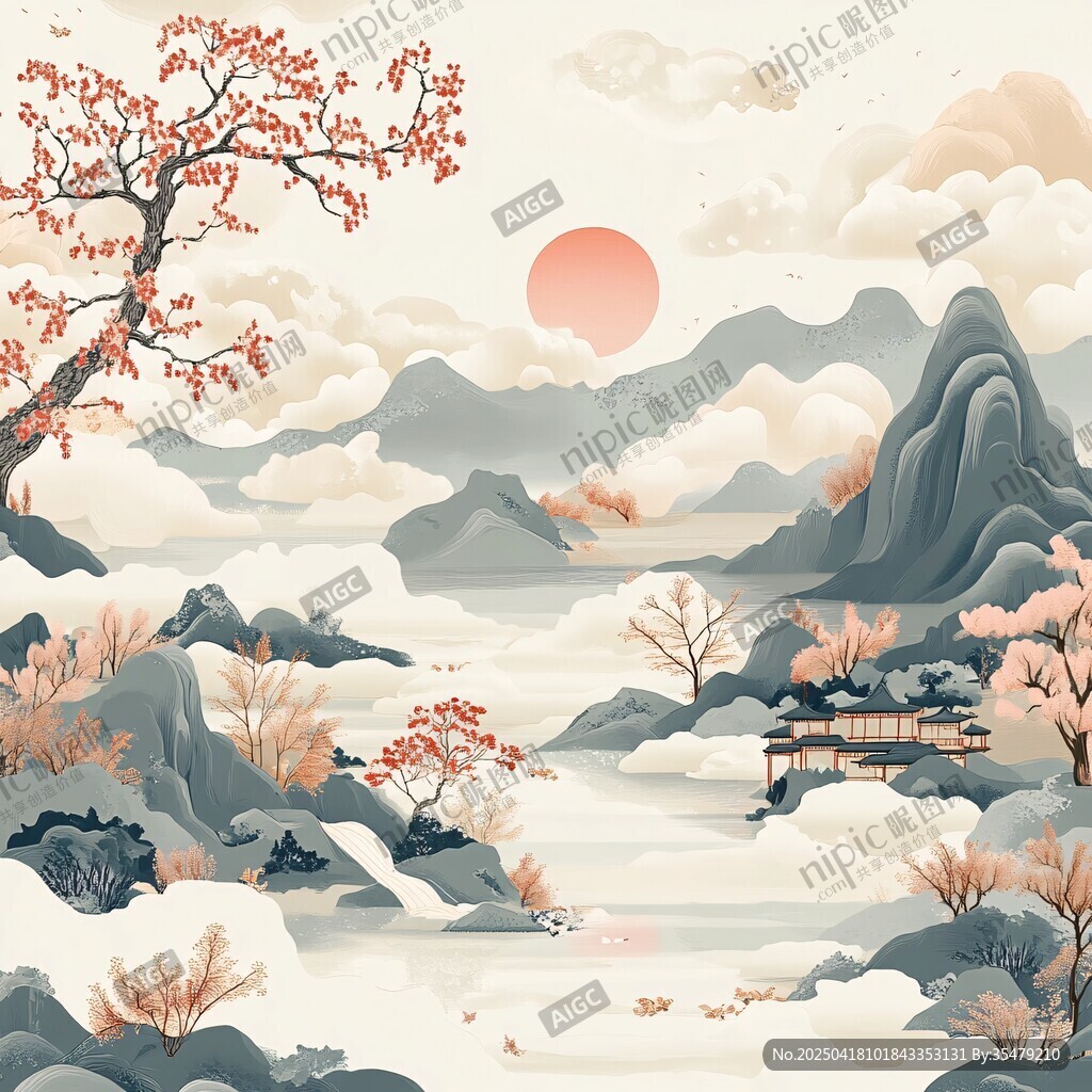 秋日山水诗意画卷