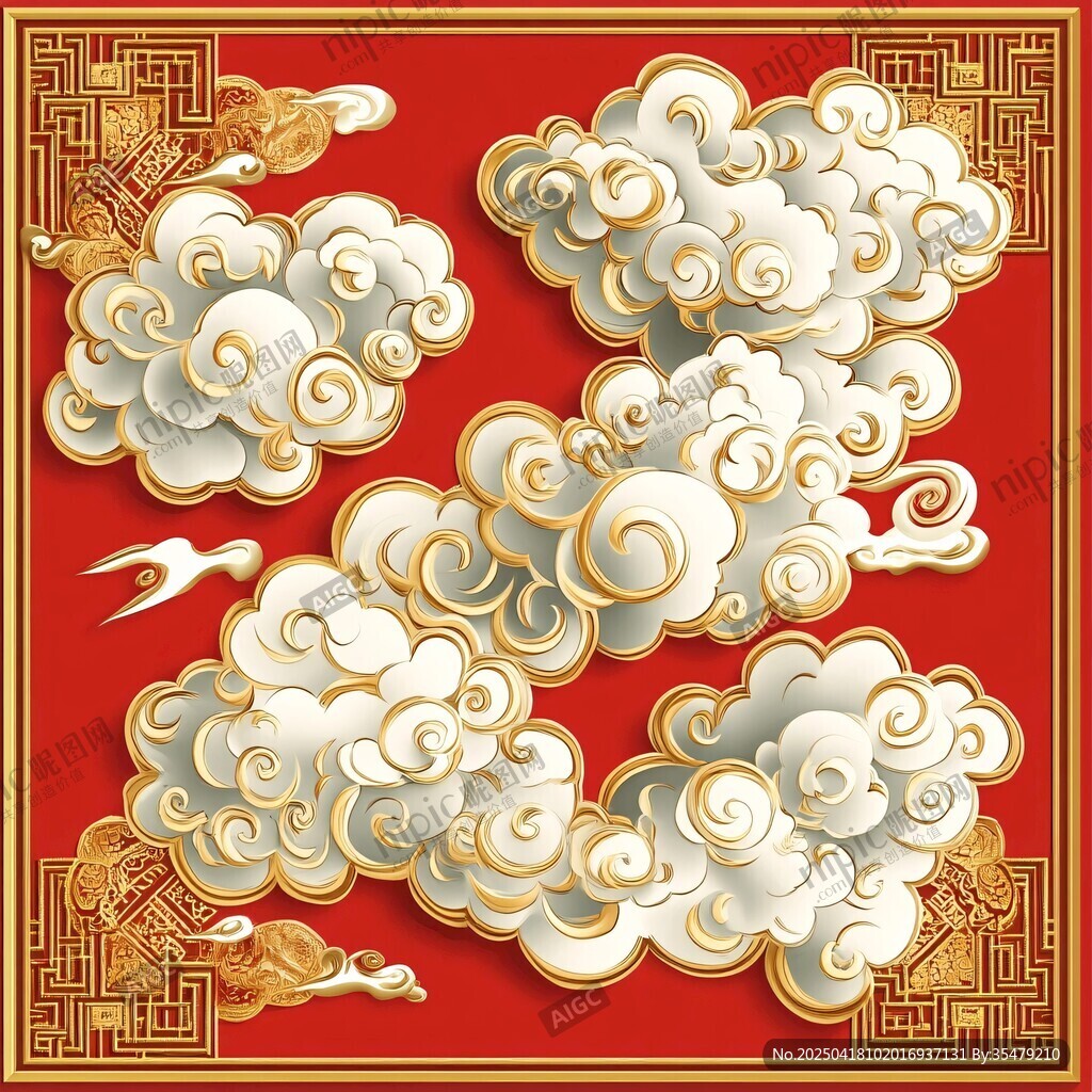 中式金云红底吉祥装饰图