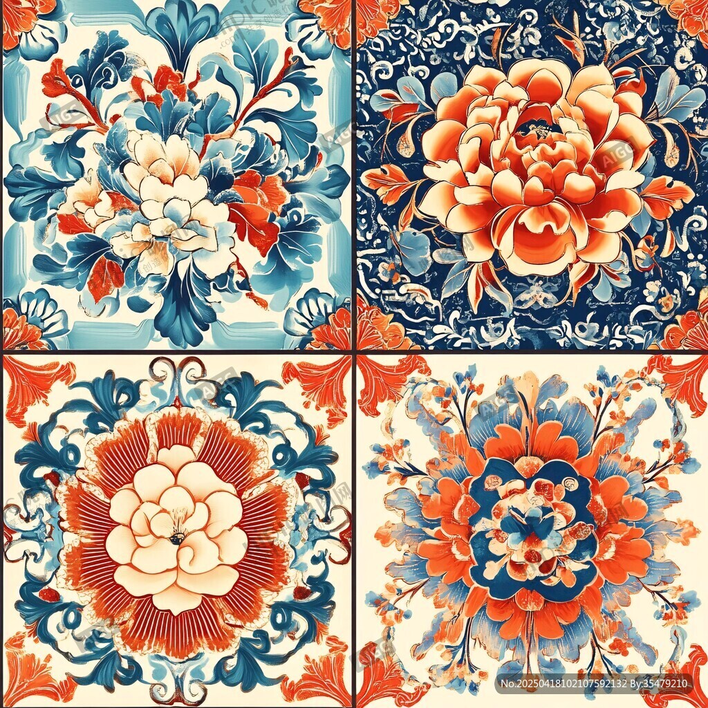 中式传统花卉图案组合