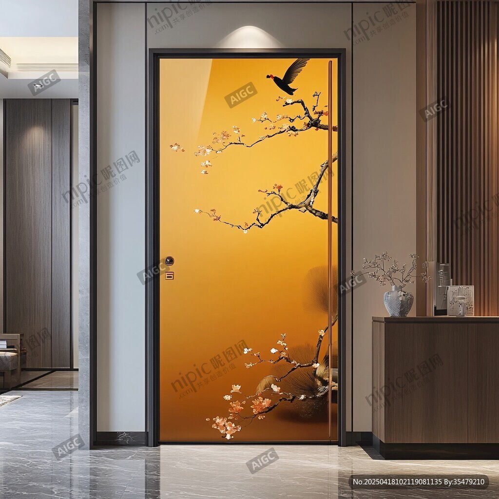 中式花鸟艺术入户门