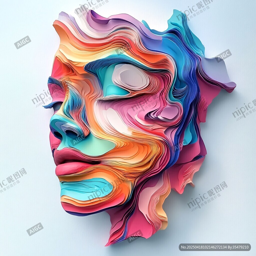 多彩立体抽象人脸艺术作品