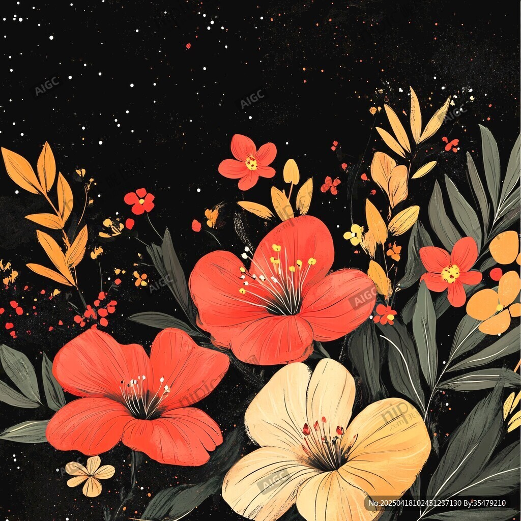 夜空中的绚丽花卉