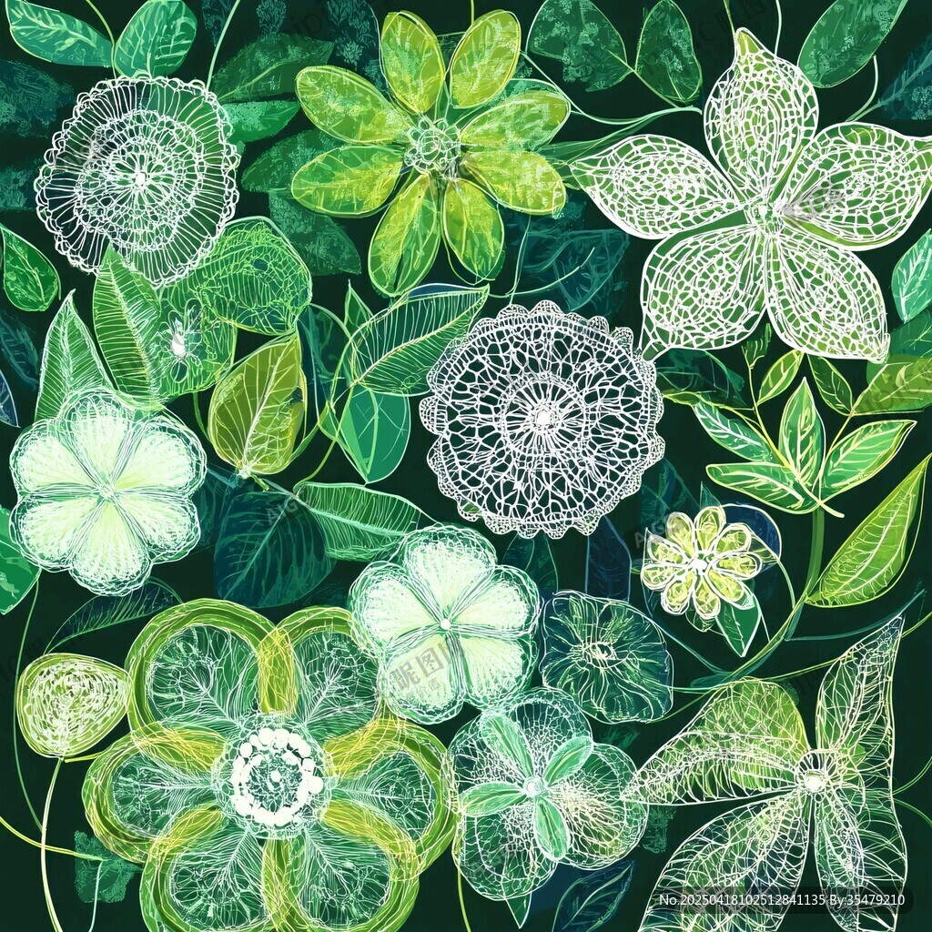 梦幻绿植花卉插画图案