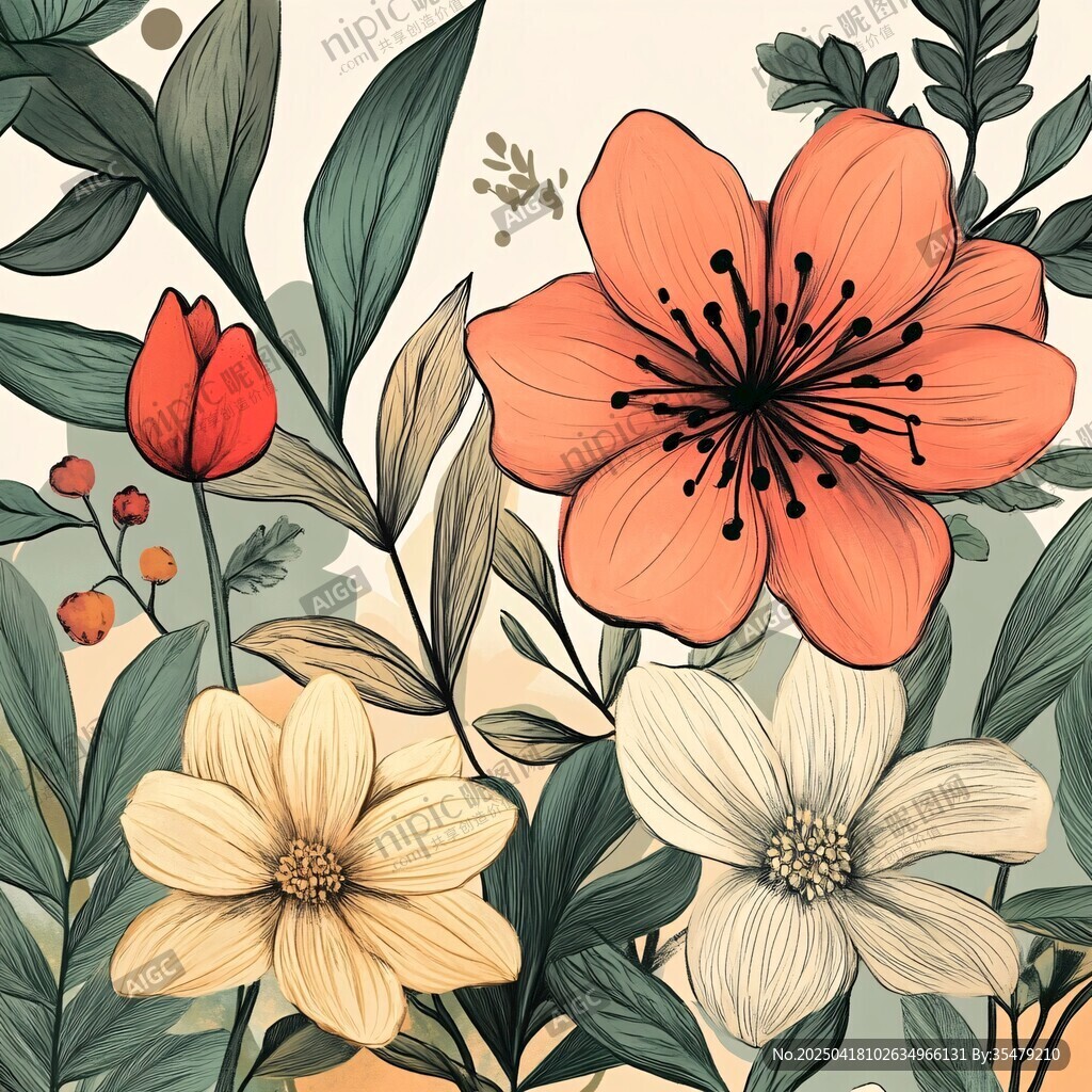 多彩花卉插画 自然之美呈现