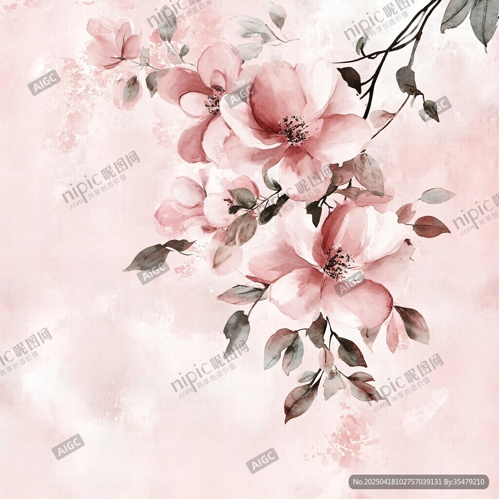 粉色花卉水彩风唯美画面