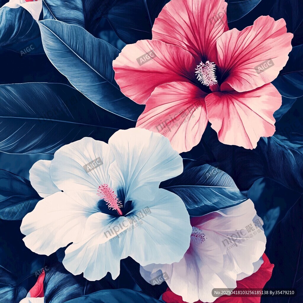 艳丽木槿花与繁茂绿叶