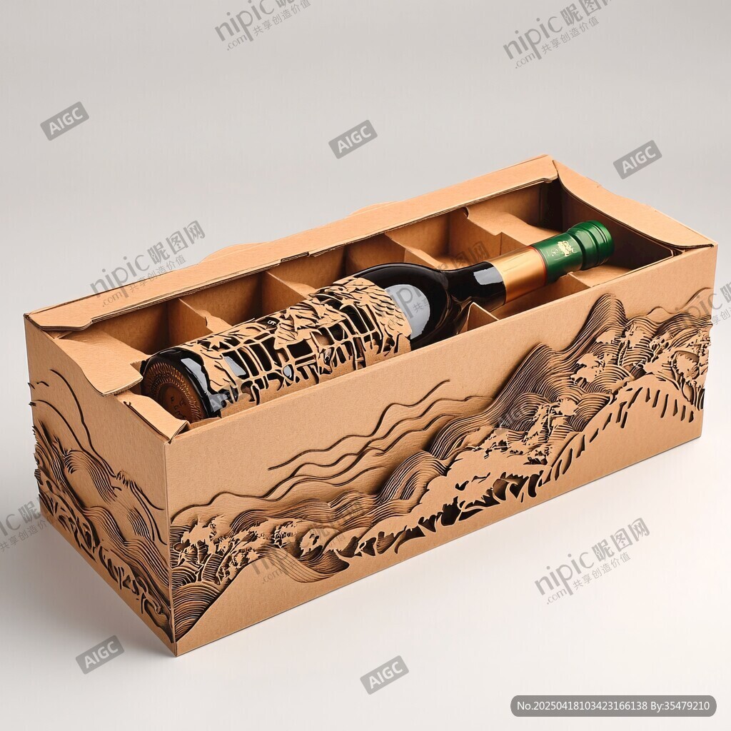 中式山水图案葡萄酒包装盒