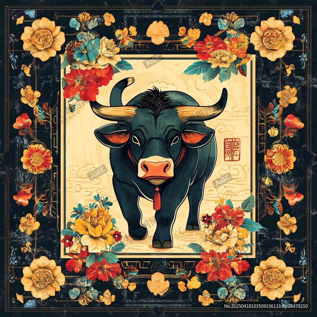 牛年花卉装饰画