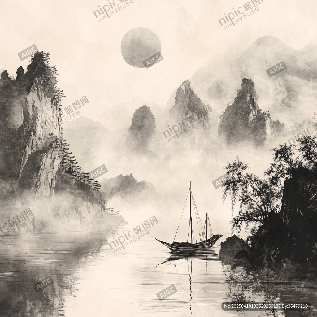 月夜江景图