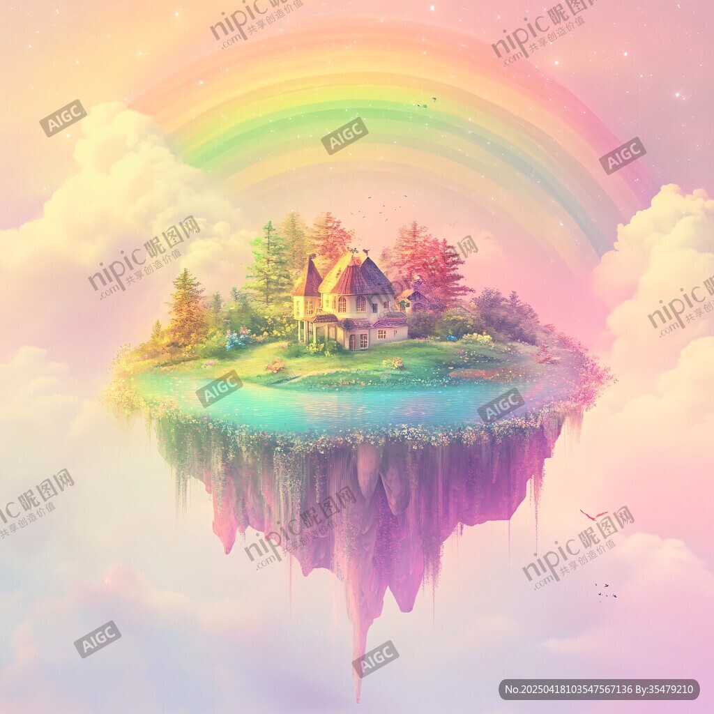 梦幻悬浮岛与彩虹美景