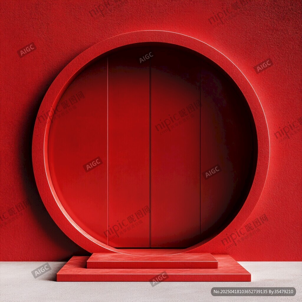 中式红圆拱门建筑设计
