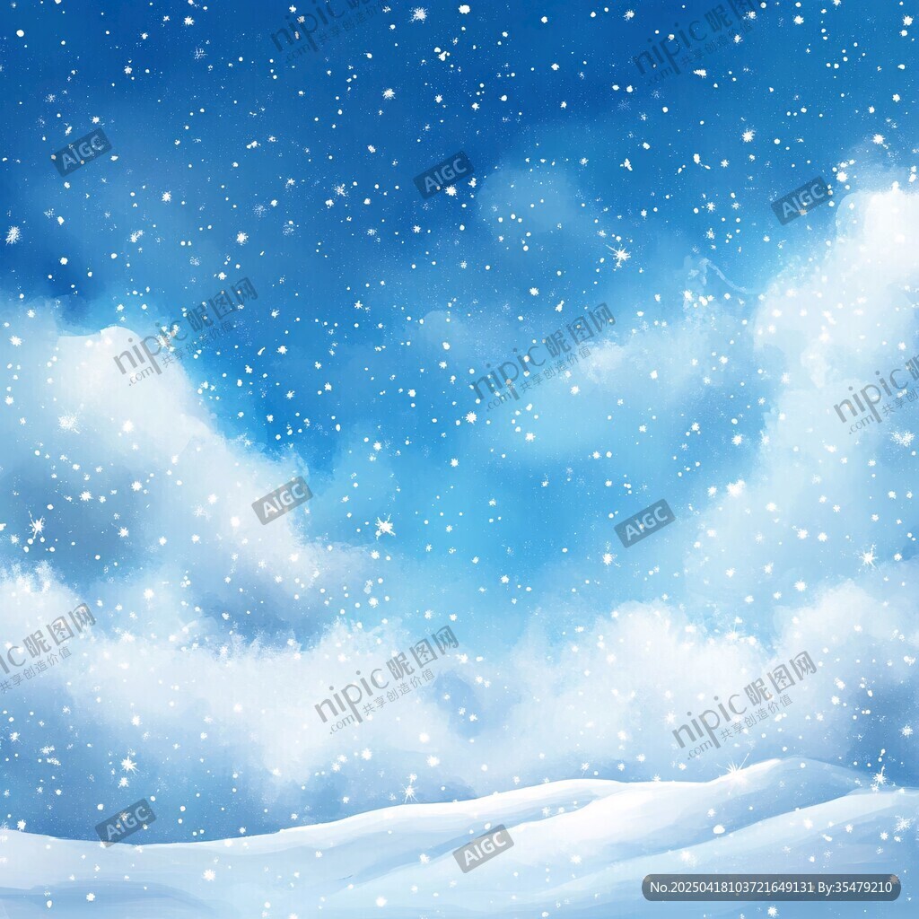 冬日飘雪蓝天雪景背景图