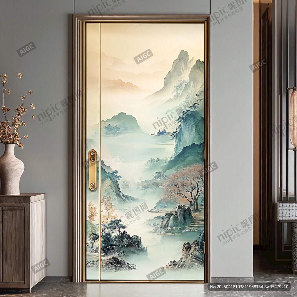 中式山水风艺术入户门