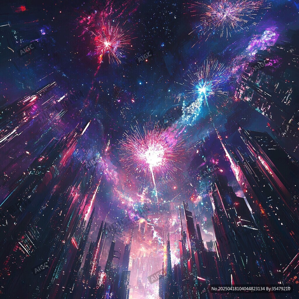 梦幻都市烟花夜空美景
