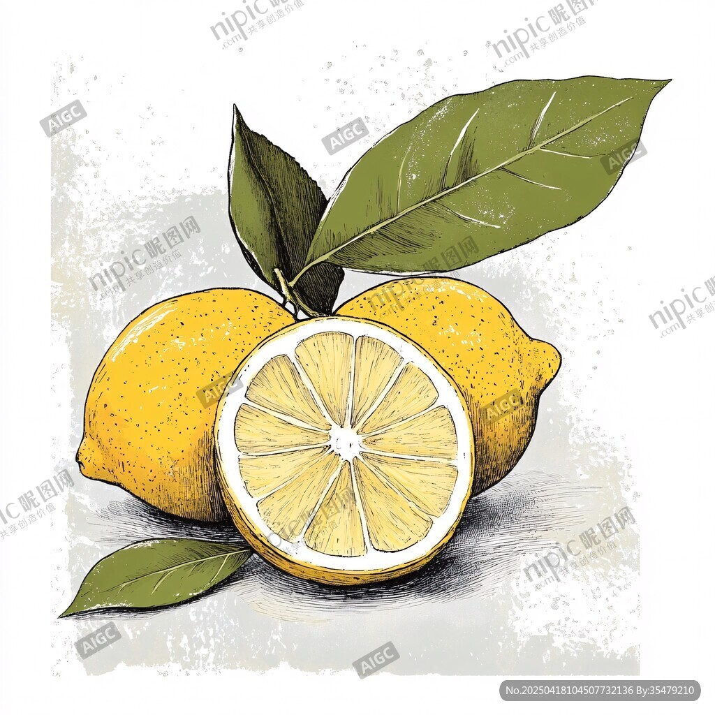 新鲜柠檬插画 饱满多汁诱人