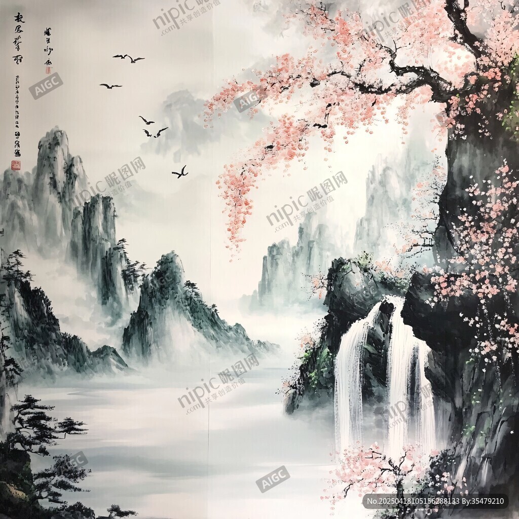水墨山水间 烂漫桃花景