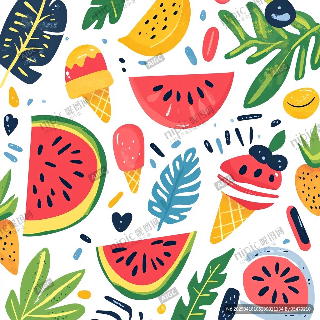 夏日水果冰淇淋缤纷插画
