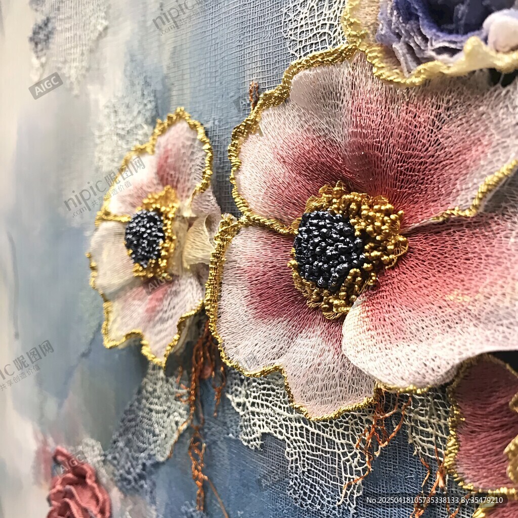 立体刺绣花朵装饰艺术品