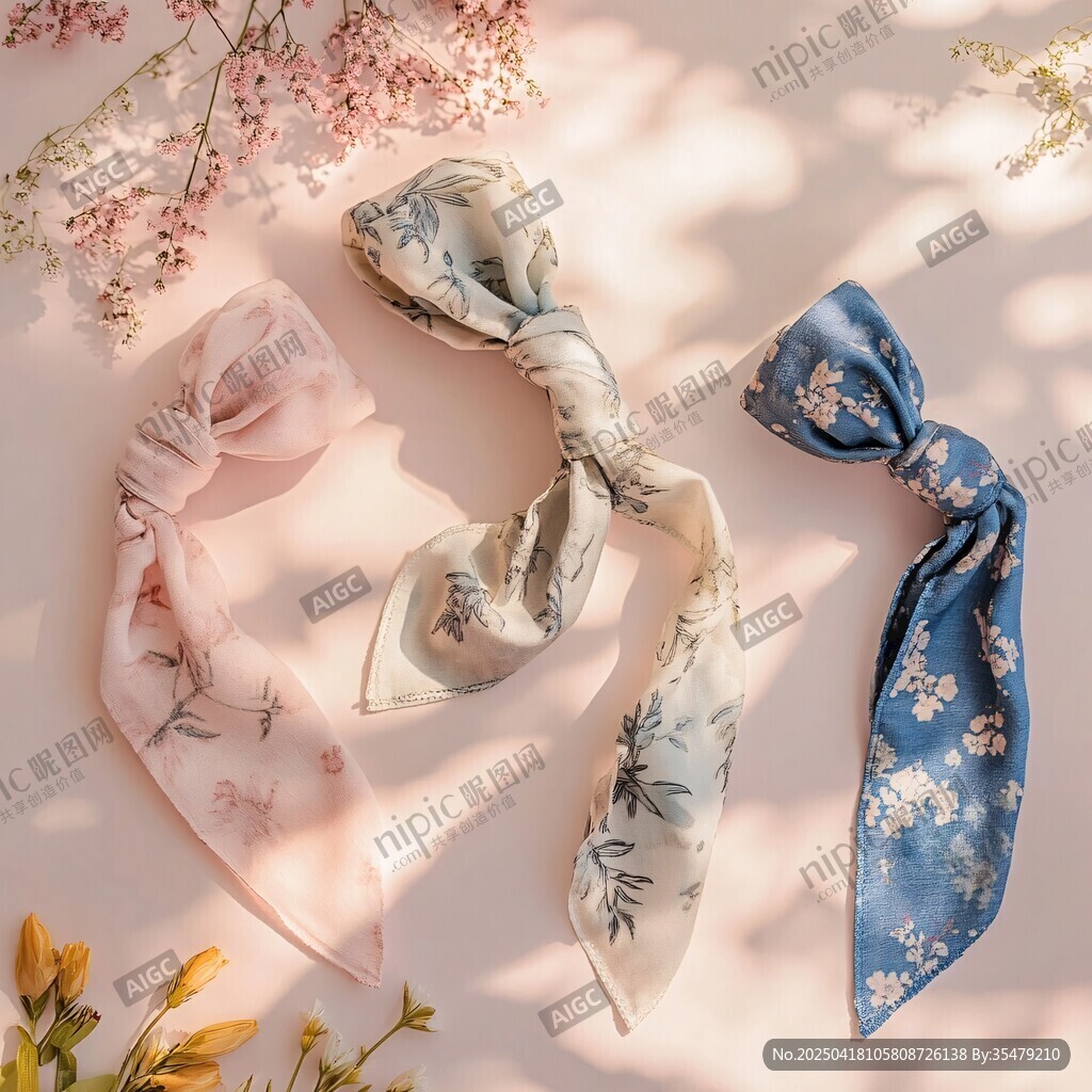 三款印花丝巾优雅展示