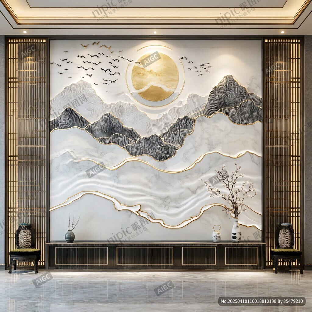 中式山水客厅背景墙设计