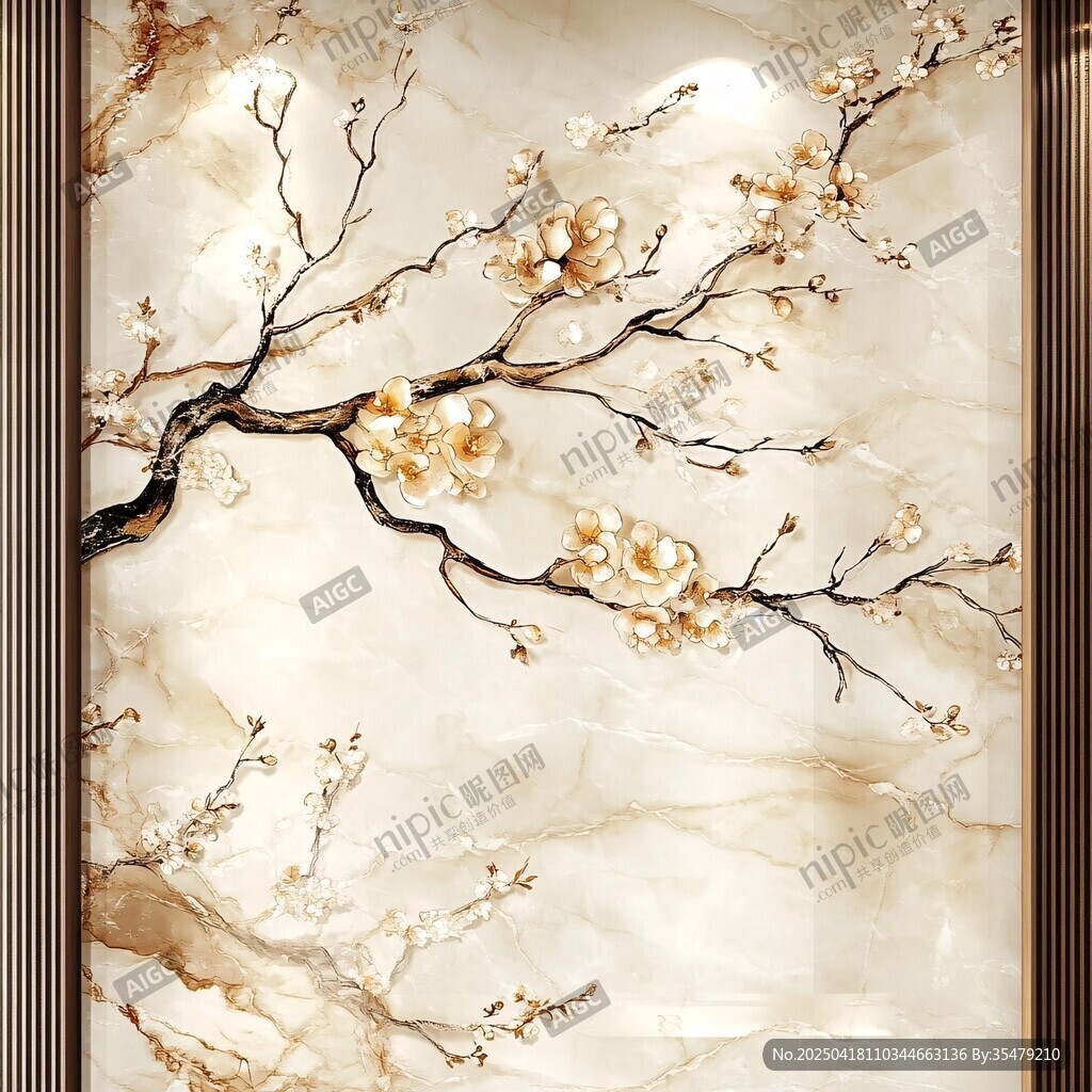中式典雅梅花背景墙装饰