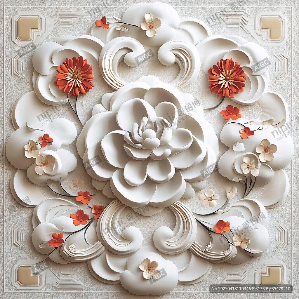 中式浮雕花卉艺术装饰图案